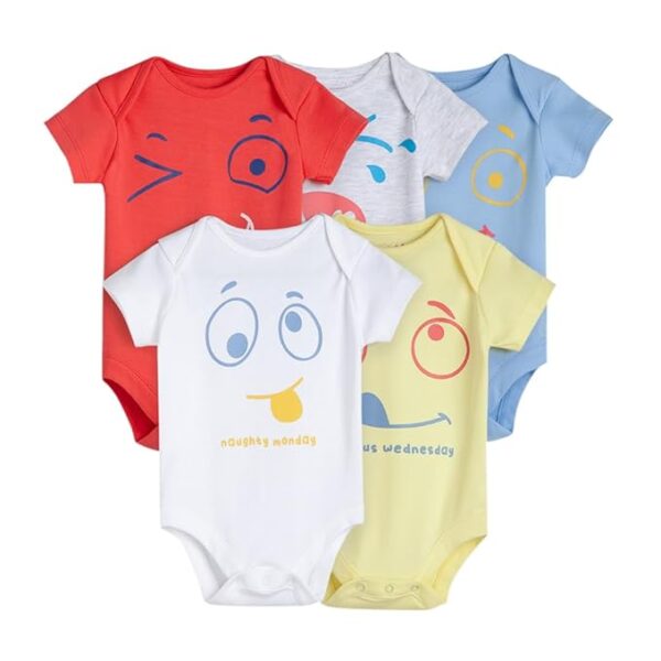 Boys and Girls Cotton Bodysuit - Pack of 5 Printed in Multi Color
