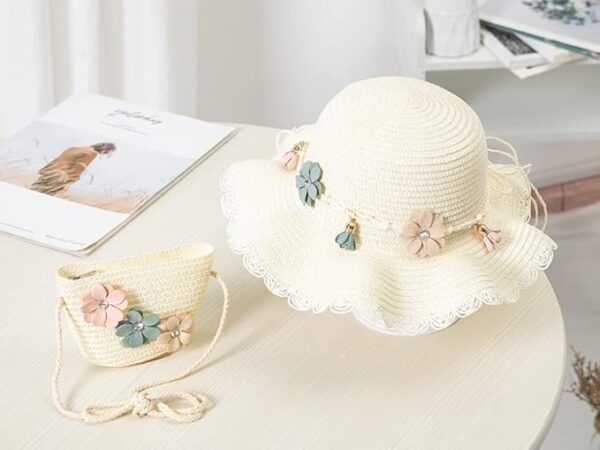 Baby Girl's Kids Hat and Pouch Combo Children Cartoon Straw Fashion