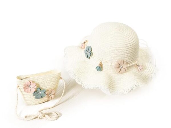 Baby Girl's Kids Hat and Pouch Combo Children Cartoon Straw Fashion