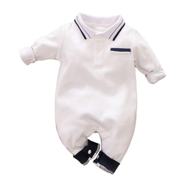 Boys Cotton Solid Full-Sleeve Romper in White Color