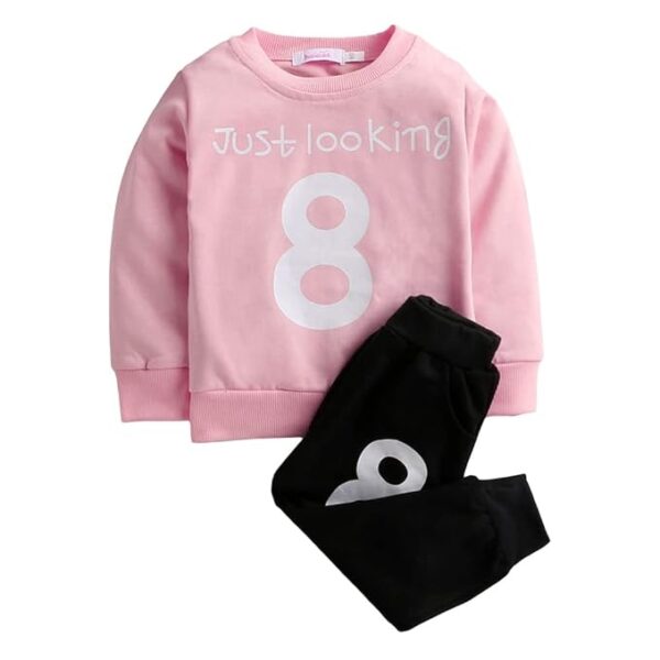 Boys Cotton Text Print Sweatshirt and Joggers Set in Pink Color