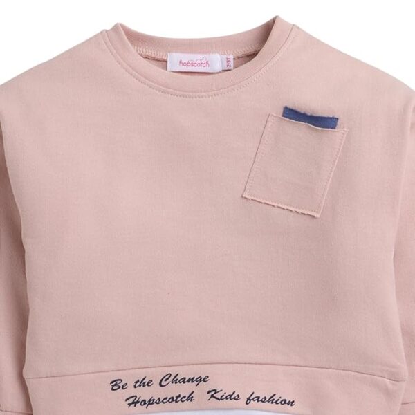 Boys Cotton and Spandex Solid Full Sleeves Sweatshirt and Pants Set in Pink Color