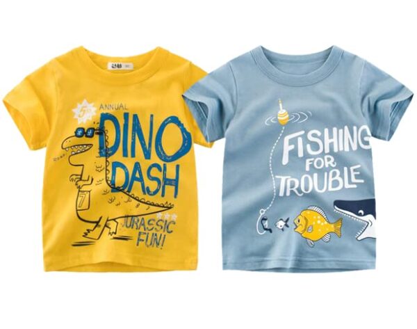 Googogaaga Boy's Cotton Printed Regular T-Shirts for Boys Set of 2pcs