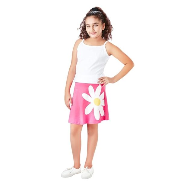 YouGotPlanB Girl's Above Knee Printed Skater Skirt with Attached Inner Shorts (Swan Daisy) | 100% Cotton | Soft & Breathable Fabric | No-Mark Elastic | Casual Wear | Pack of 2