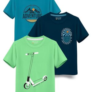 HELLCAT Pista Green Trendy Typographic Printed Cotton Blend Half Sleeve T-shirt for Boys