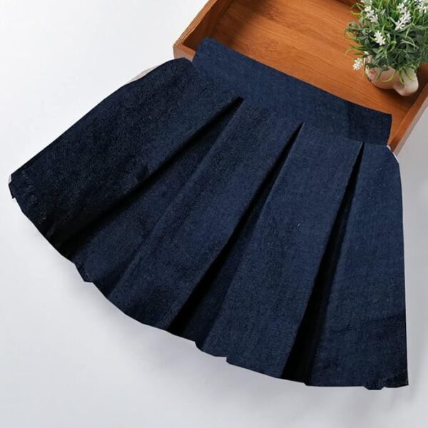 La Festiya Denim High Waist Check Pattern Pleated Short, Flared Skirt for Baby Girls, Kid