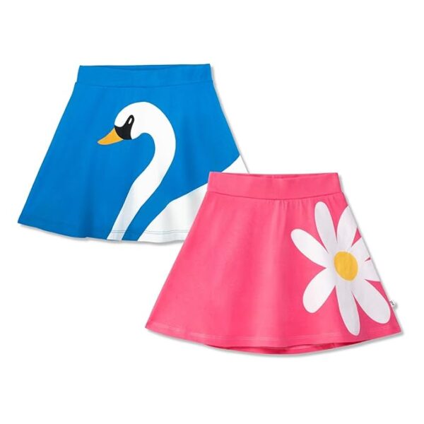 YouGotPlanB Girl's Above Knee Printed Skater Skirt with Attached Inner Shorts (Swan Daisy) | 100% Cotton | Soft & Breathable Fabric | No-Mark Elastic | Casual Wear | Pack of 2