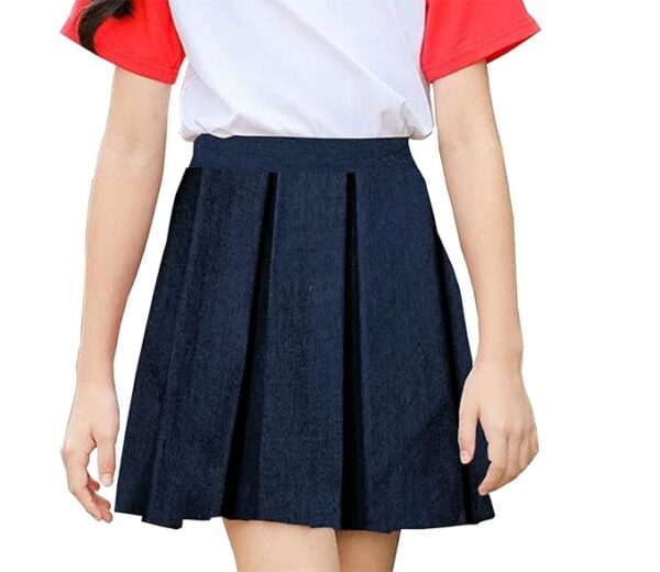 La Festiya Denim High Waist Check Pattern Pleated Short, Flared Skirt for Baby Girls, Kid