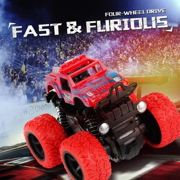 VGRASSP Mini Monster Trucks Friction Powered 360 Degree Stunt Cars for Kids - Push and Go Toddler Toys Inertia Car Toys