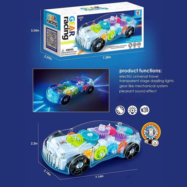 Storio 3D Baby Car Toy with 360 Degree Rotation, Gear Simulation Mechanical Car with Sound Music & Light Toys for Kids Boys & Girls, Multicolor