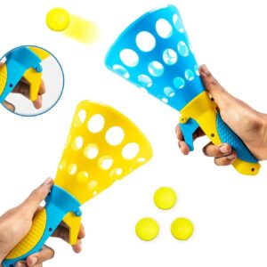 Storio Click and Catch Twin Ball Launcher Game with 3 Balls Indoor Outdoor Toy Set, Pop & Catch Ball Play Fun Boys & Girls