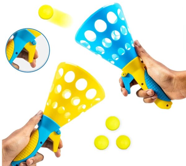 Storio Click and Catch Twin Ball Launcher Game with 3 Balls Indoor Outdoor Toy Set, Pop & Catch Ball Play Fun Boys & Girls
