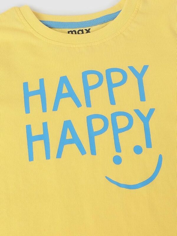 Max Regular Fit Boys Typographic Printed T-Shirt Yellow