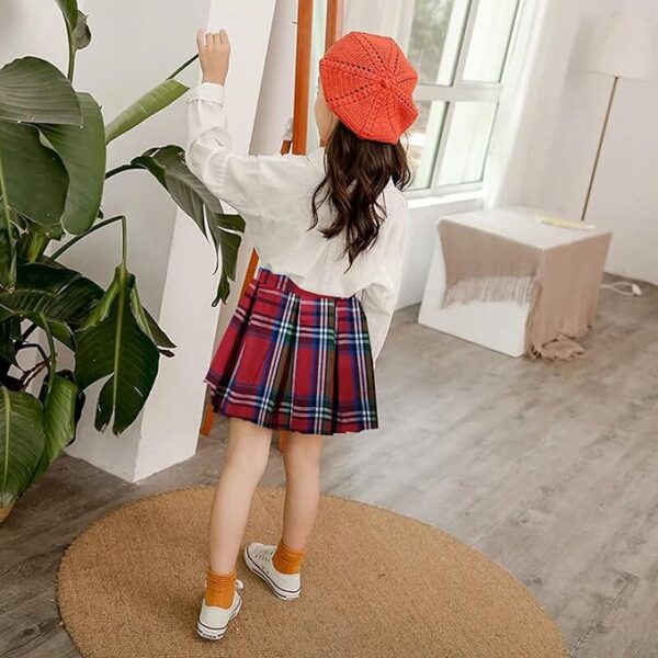 La Festiya Cotton High Waist Check Pattern Pleated Short, Flared Skirt for Baby Girls, Kid