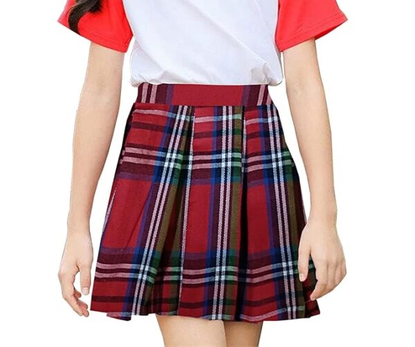 La Festiya Cotton High Waist Check Pattern Pleated Short, Flared Skirt for Baby Girls, Kid