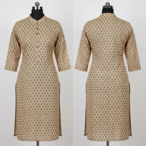 Women’s Band Collar Printed Straight Kurti