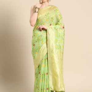 Floral Zari Cotton Jamdani Saree with Elegant Weave
