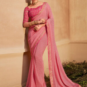 Striped Embroidered Pure Georgette Leheriya Saree