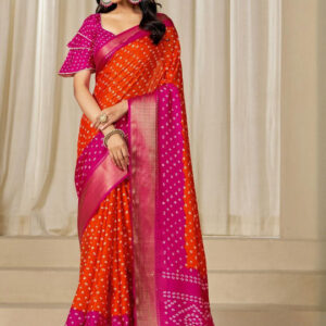 Kalini Women’s Dola Silk Bandhani Print Saree with Zari Border