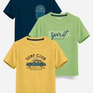 Boys Printed Pure Cotton T-Shirts – Pack of 3 (Soft & Everyday Wear)