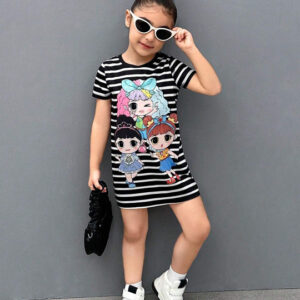 Girls Striped Graphic T-Shirt Dress – Cute & Casual Wear