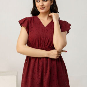 Embroidered Flutter Sleeve Cotton Schiffli Top