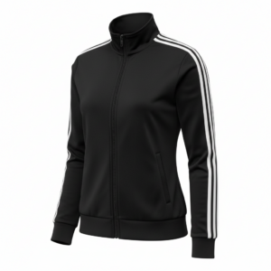 Women’s Classic Track Jacket – Black with White Stripes