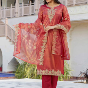 Elegant Embroidered Ethnic Motifs Kurta Set with Sequins, Trousers & Dupatta