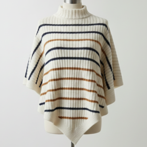 Women’s Woolen Striped Poncho Top with Turtle Neck – Winter Wear