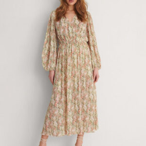 Women’s Floral Print Puff Sleeve A-Line Midi Dress