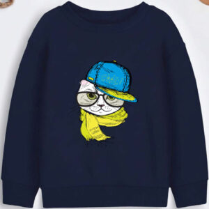 Kids Navy Blue Cool Cat Sweatshirt – Cotton Winter Pullover
