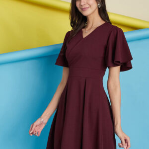 Elegant Women’s V-Neck Flared Sleeve Fit & Flare Dress