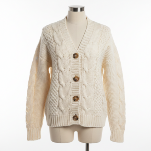Women’s Woolen Cable-Knit Button Cardigan – Winter Wear