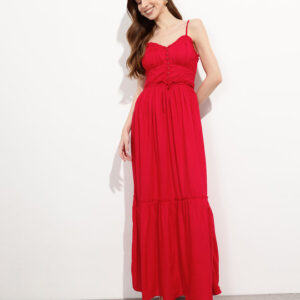 Women’s Shoulder Strap Smocked Empire Maxi Dress with Gathered & Pleated Design