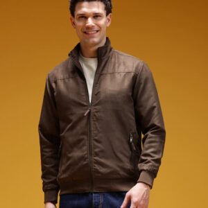 Men’s Faux Suede Finish Mock Collar Bomber Jacket