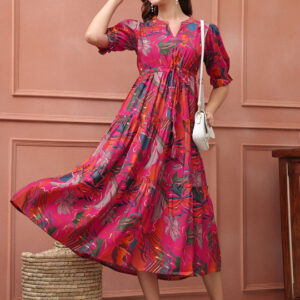 Women’s Floral Printed Fit & Flare Midi Dress