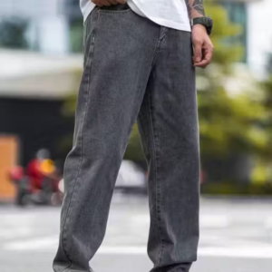 Men’s Dark Grey Wide-Leg Baggy Denim Jeans