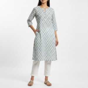 Women’s Printed Straight Kurti with Side Pocket