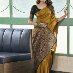 Elegant Floral Zari Silk Blend Saree for Women