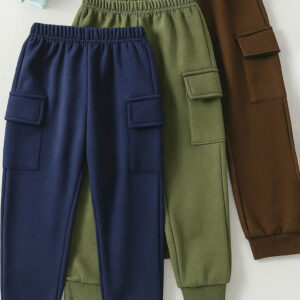 Kids Regular Fit Joggers – Pack of 3 (Navy, Olive & Brown)
