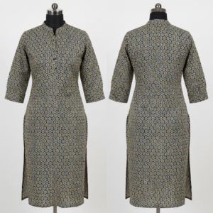 Women’s Mandarin Collar Printed Straight Kurti