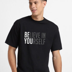 Typography Printed Drop-Shoulder Sleeves Oversized Pure Cotton T-Shirt