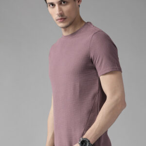 The Lifestyle Co Men Mauve Waffle Texture T-Shirt
