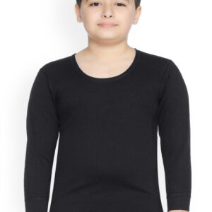 Boys Black Solid Cotton Thermal Top – Warm Winter Innerwear