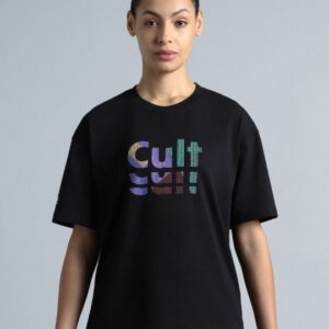 Women Black Back Print Relaxed Fit T-Shirt