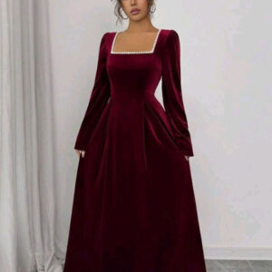 Woollen Velvet Fit & Flare Maxi Dress