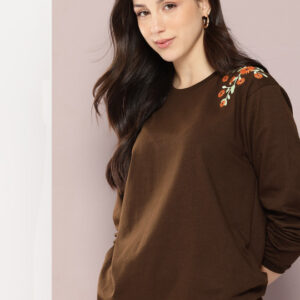 Women Oversized Long Sleeve Embroidery T-Shirt