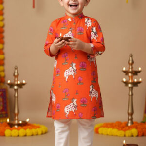 Boys Printed Pure Cotton Kurta & Pyjama Set – Comfortable Ethnic Wear
