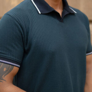 SS25 Textured Contrast Polo Collar T-Shirt