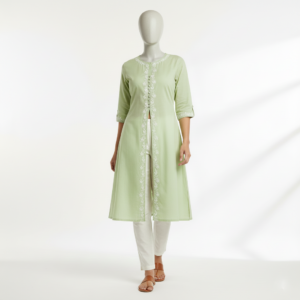 Women’s Front Open Embroidered Long Kurti